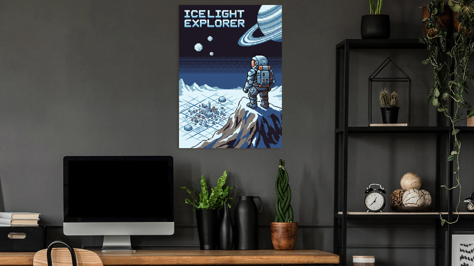 Pixel Art Space Explorer — metal poster wall art by Lineer